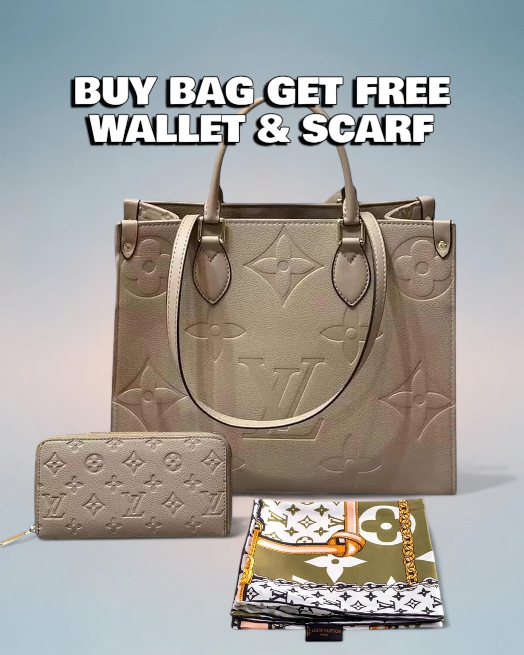 Louis Vuitton Tourterelle / Crème Giant Monogram Empreinte Onthego MM