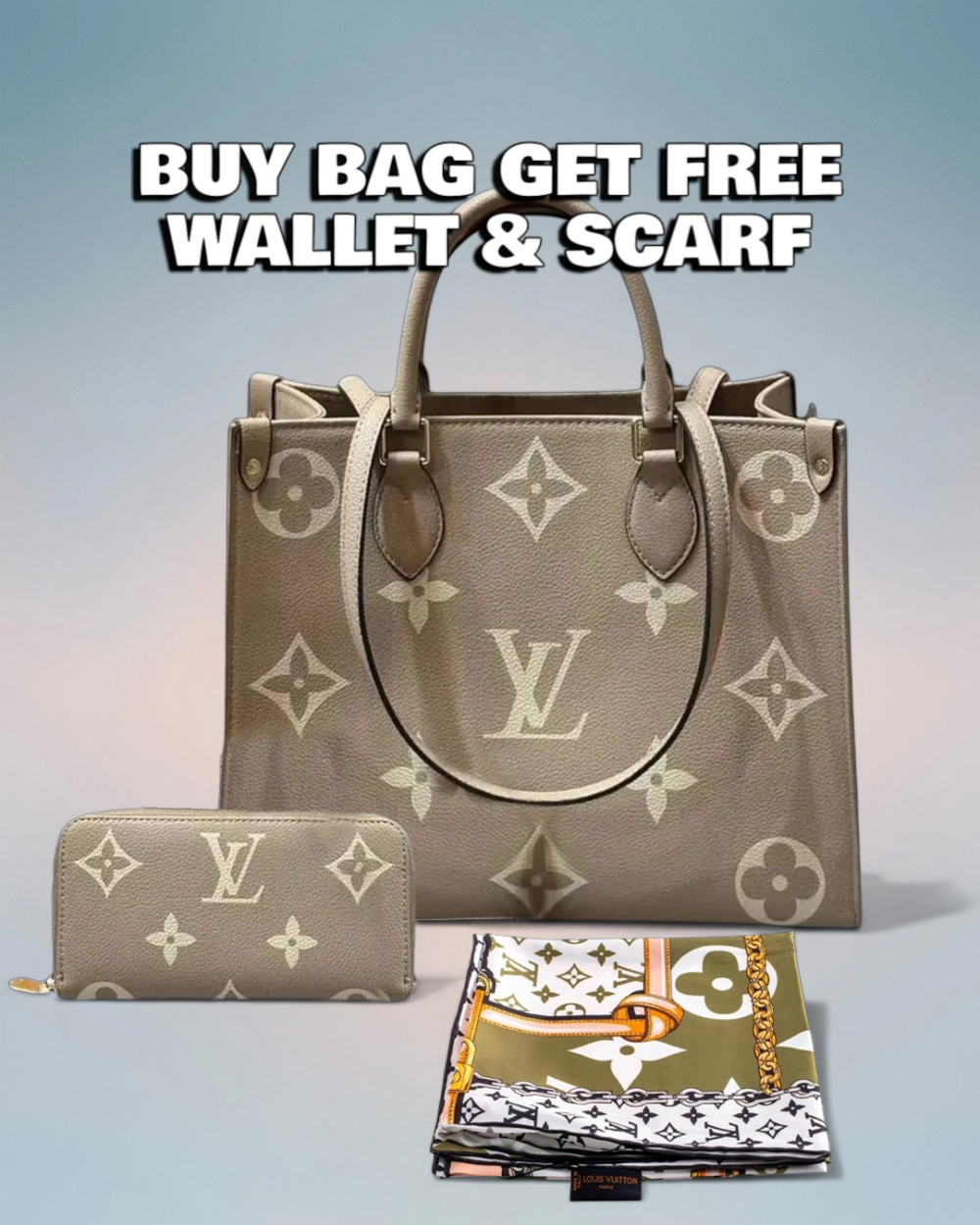 Louis Vuitton Dove Brown Giant Monogram Empreinte Onthego MM