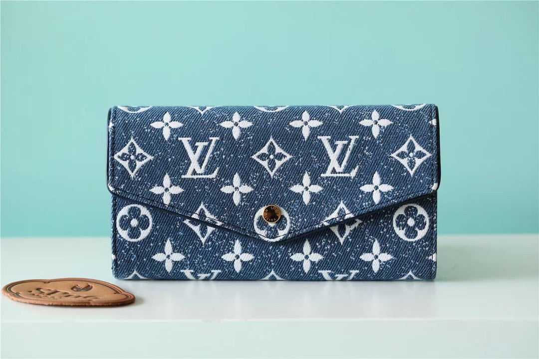 1:1 Replica Louis Vuitton Sarah Wallet Monogram Jacquard Denim Navy Blue For Women, Women's Wallets 7.5in/19cm LV 