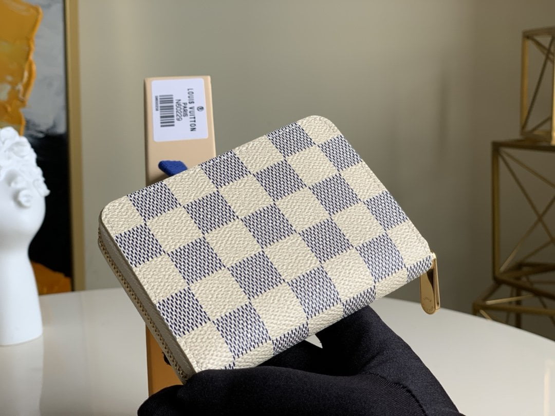 1:1 Replica Louis Vuitton Zippy Coin Purse In Damier Azur Canvas White For Women, Women's Wallet 11cm LV N60229