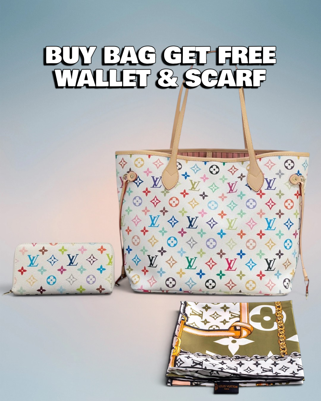 Louis Vuitton Cream Multicolor Monogram Canvas Neverfull MM
