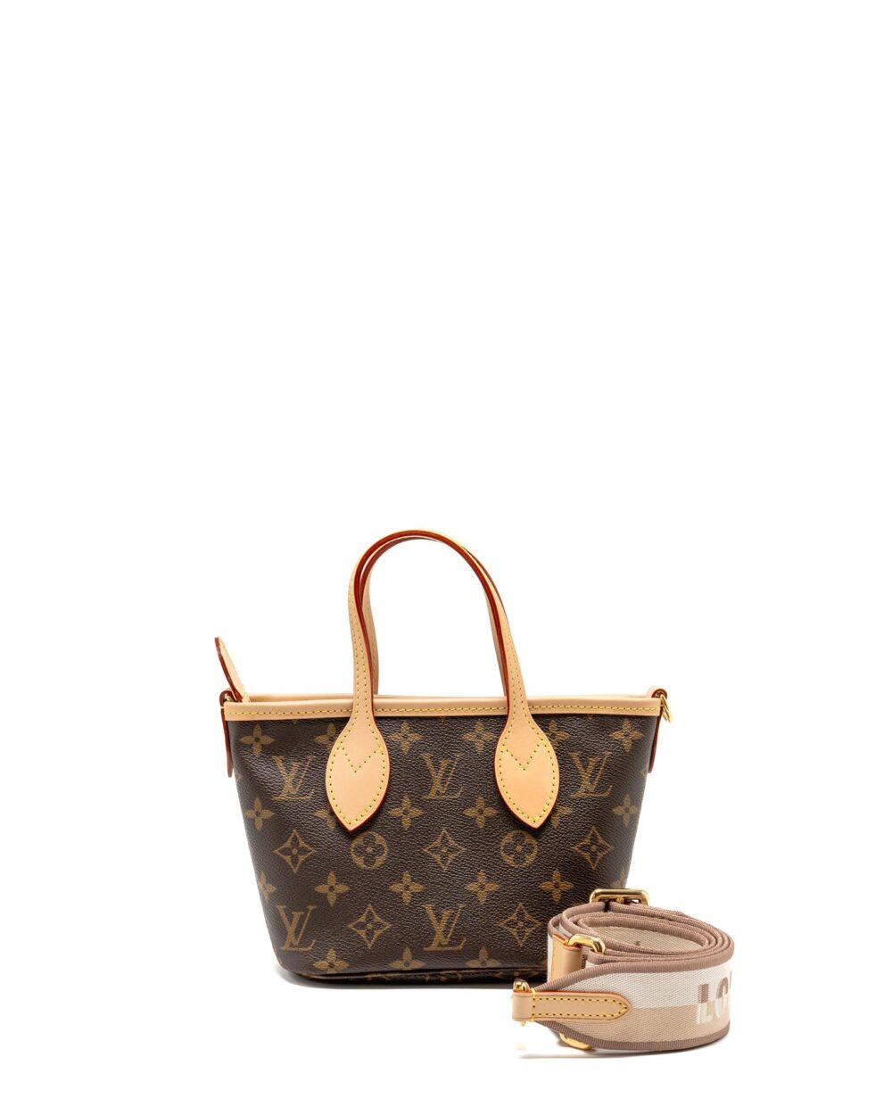 AAA Replica Louis Vuitton LV NEVERFULL BB BEIGE STRAP MONOGRAM CANVAS GHW