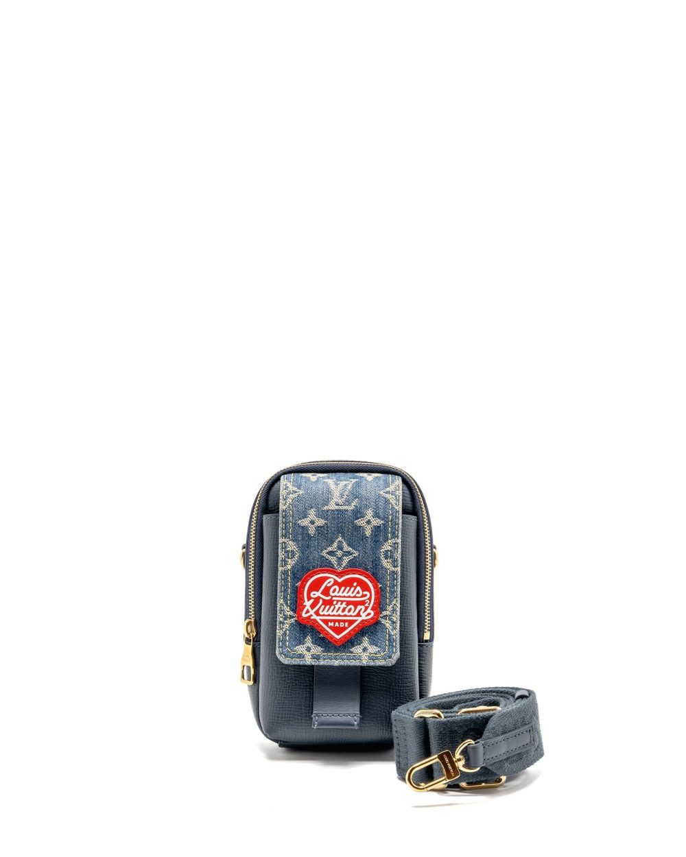 AAA Replica Louis Vuitton LV X NIGO FLAT DOUBLE PHONE POUCH DENIM/CALFSKIN BLUE GHW