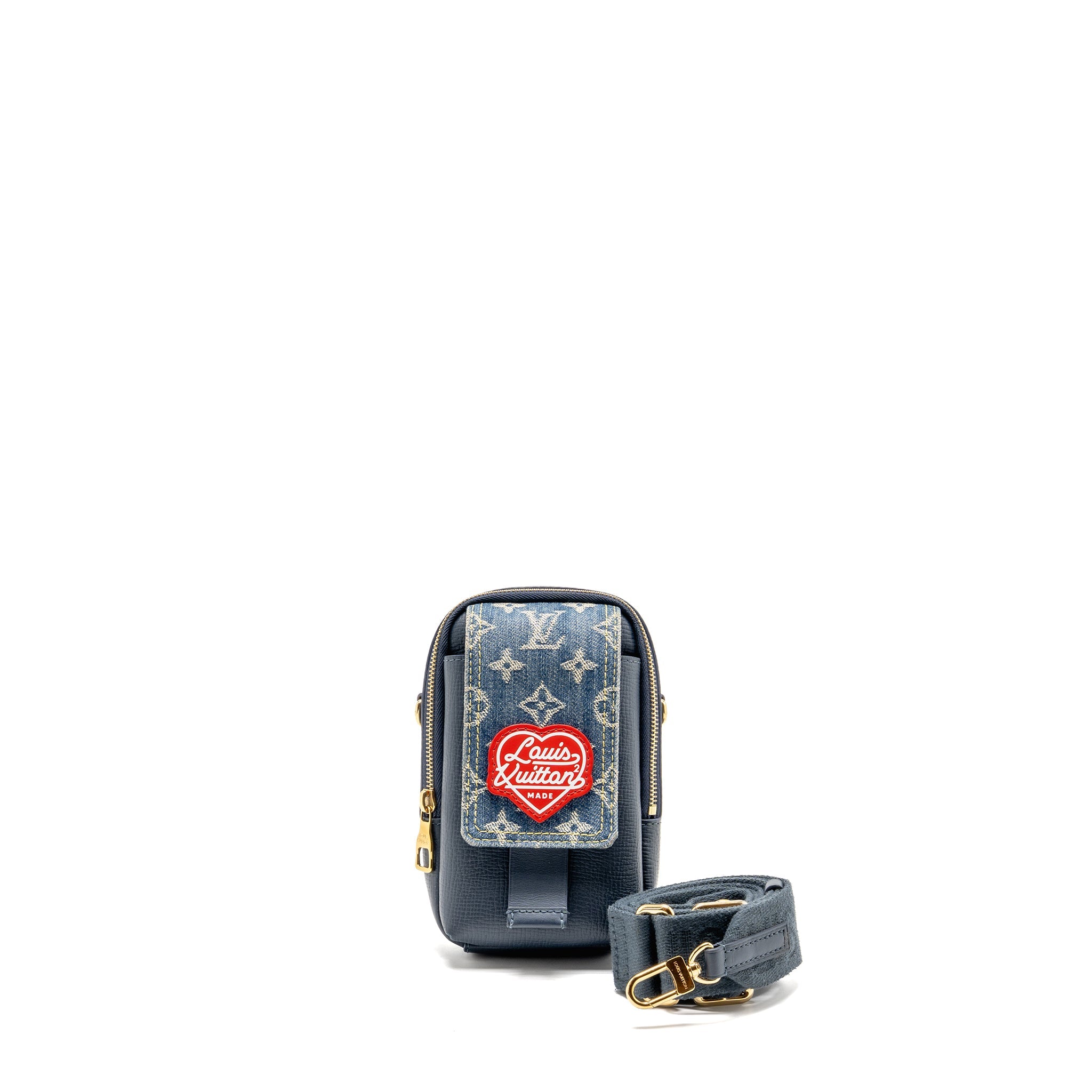 AAA Replica Louis Vuitton LV X NIGO FLAT DOUBLE PHONE POUCH DENIM/CALFSKIN BLUE GHW