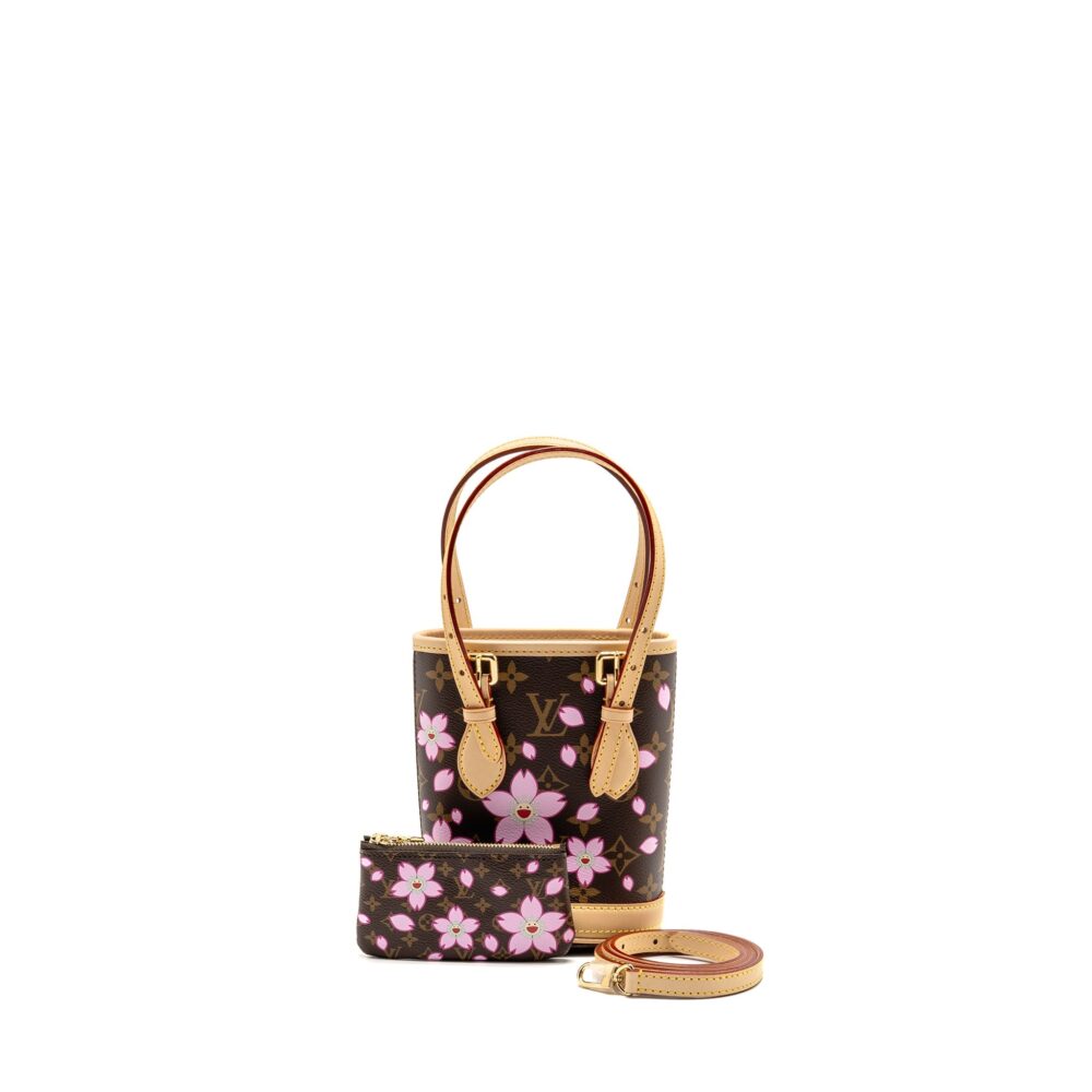 AAA Replica Louis Vuitton LV HARUKI MURAKAMI NANO BUCKET MONOGRAM CANVAS SAKURA BROWN GHW