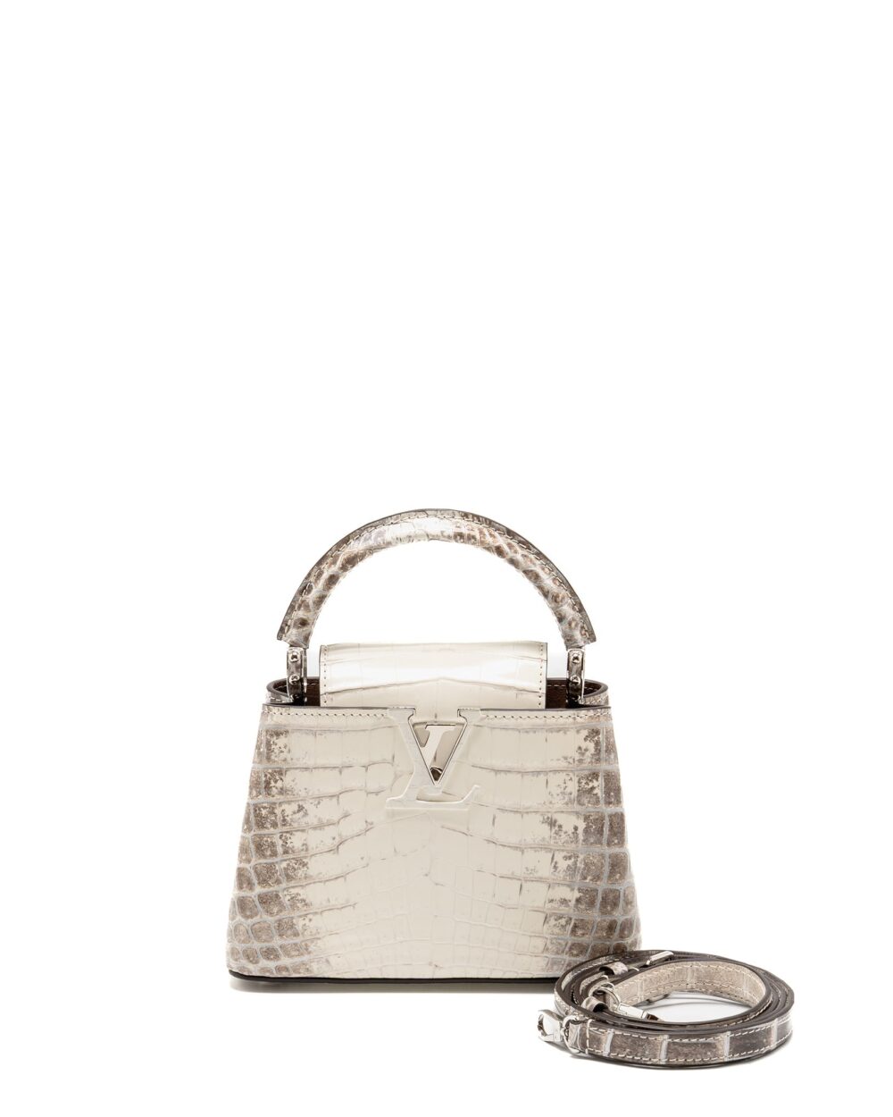 AAA Replica Louis Vuitton LV CAPUCINES MINI HIMALAYAN CROCODILE WHITE SHW