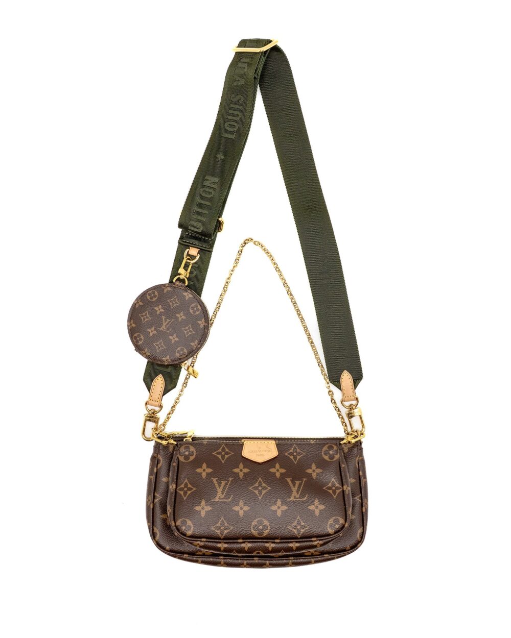AAA Replica Louis Vuitton LV MULTI POCHETTE ACCESSORIES KHAKI STRAP MONOGRAM CANVAS GHW