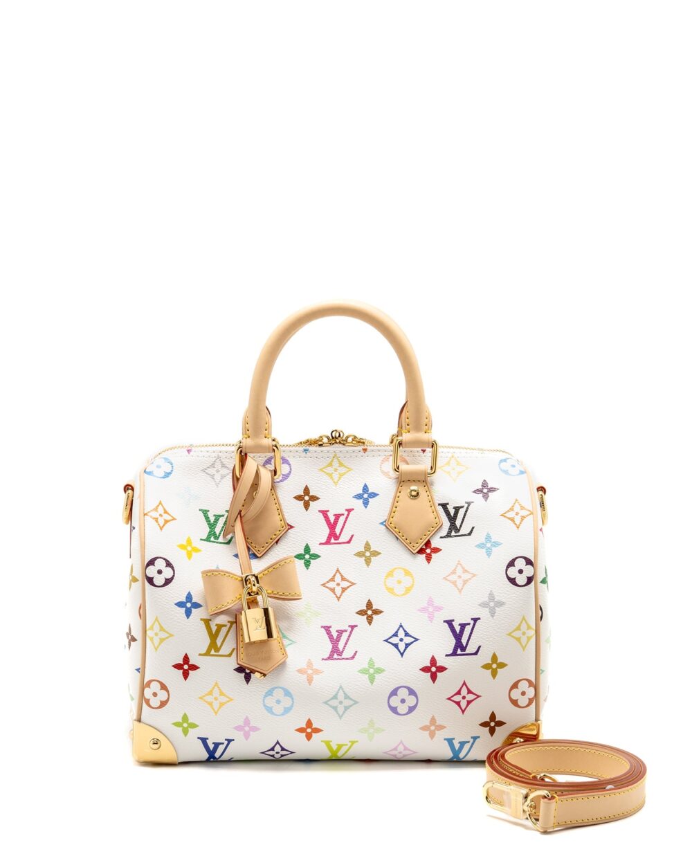 AAA Replica Louis Vuitton LV X TAKASHI MURAKAMI SPEEDY BANDOULIÈRE 25 MONOGRAM CANVAS WHITE/ MULTICOLOUR GHW