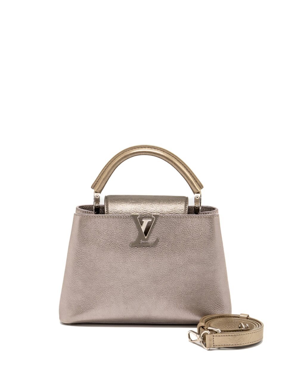 AAA Replica Louis Vuitton LV CAPUCINES BB LEATHER METALLIC SILVER SHW