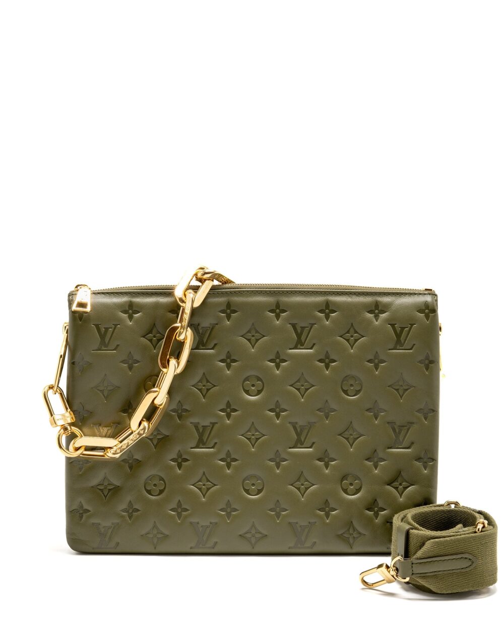 AAA Replica Louis Vuitton LV COUSSIN MM MONOGRAM-EMBOSSED PUFFY LAMBSKIN KHAKI GHW