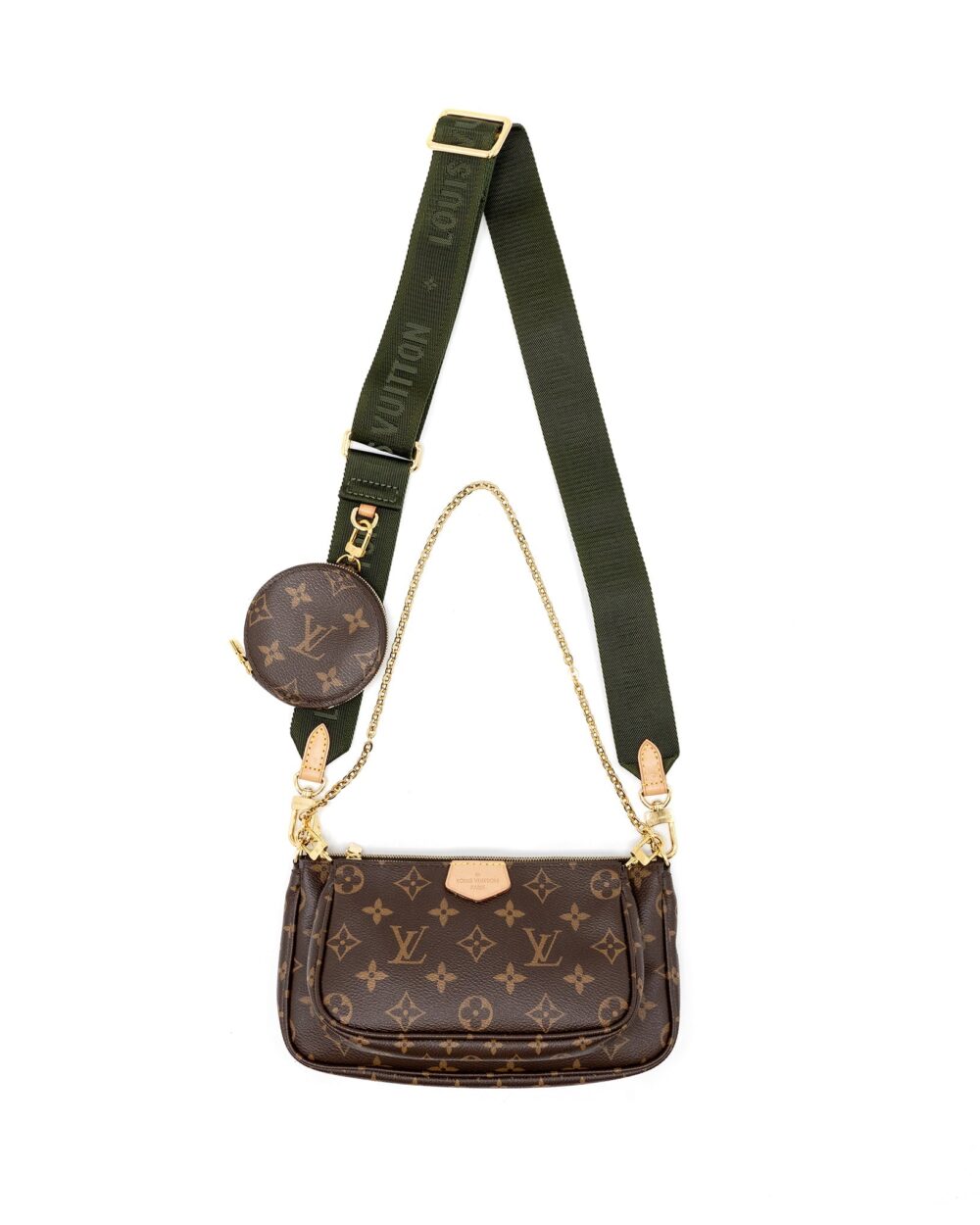 AAA Replica Louis Vuitton LV MULTI POCHETTE MONOGRAM CANVAS WITH KHAKI/ROSE CLAIR TWO STRAPS GHW