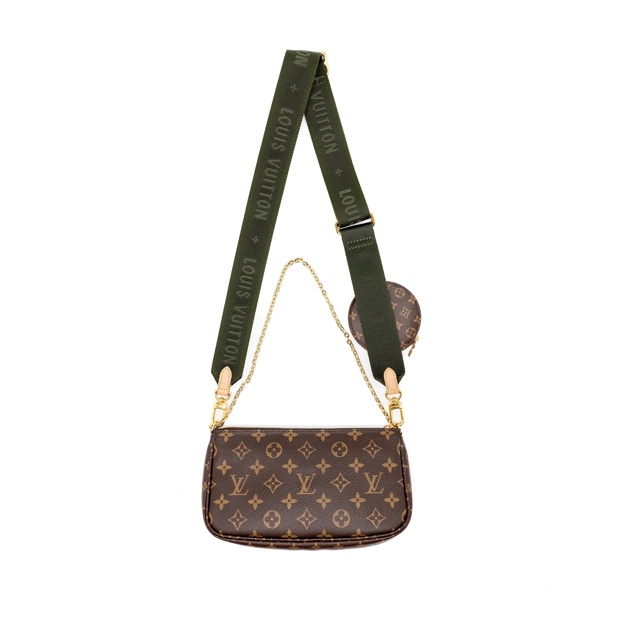 AAA Replica Louis Vuitton LV MULTI POCHETTE MONOGRAM CANVAS KHAKI STRAP GHW