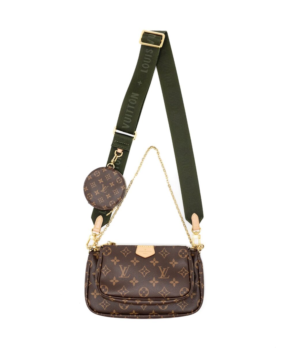 AAA Replica Louis Vuitton LV MULTI POCHETTE MONOGRAM CANVAS KHAKI STRAP GHW