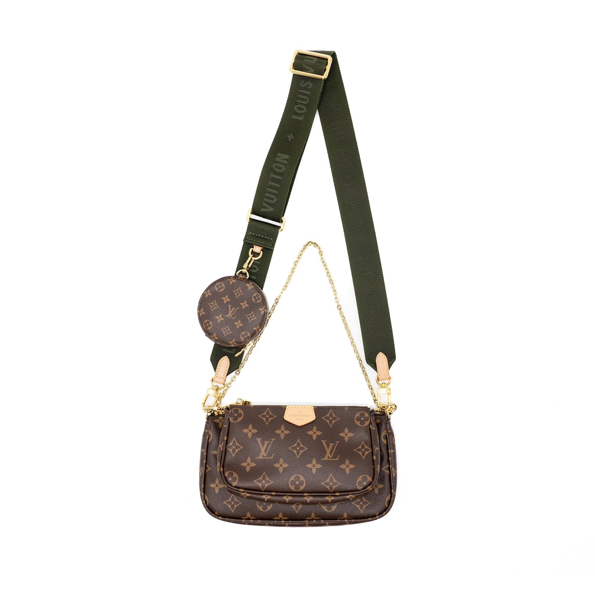 AAA Replica Louis Vuitton LV MULTI POCHETTE MONOGRAM CANVAS KHAKI STRAP GHW