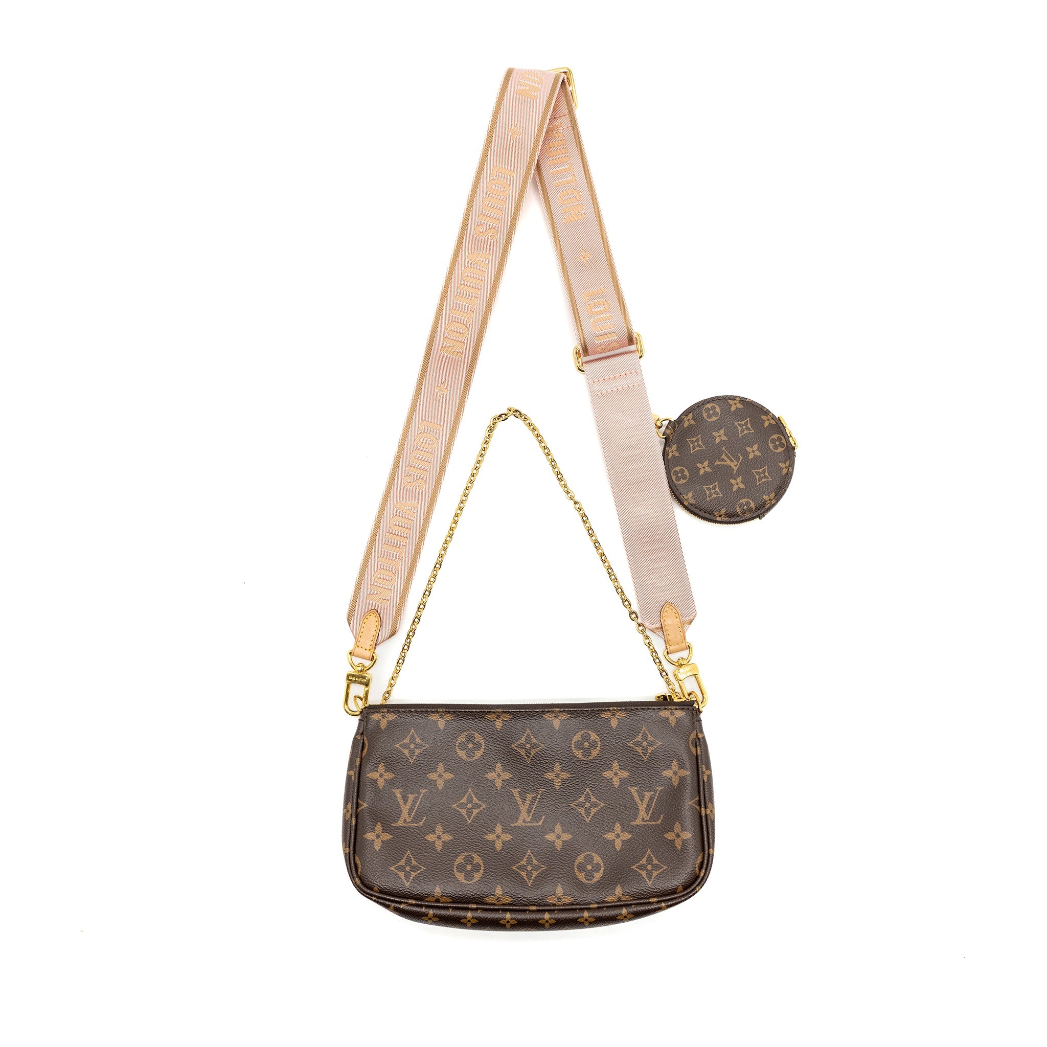 AAA Replica Louis Vuitton LV MULTI POCHETTE ROSE CLAIR STRAP MONOGRAM CANVAS GHW
