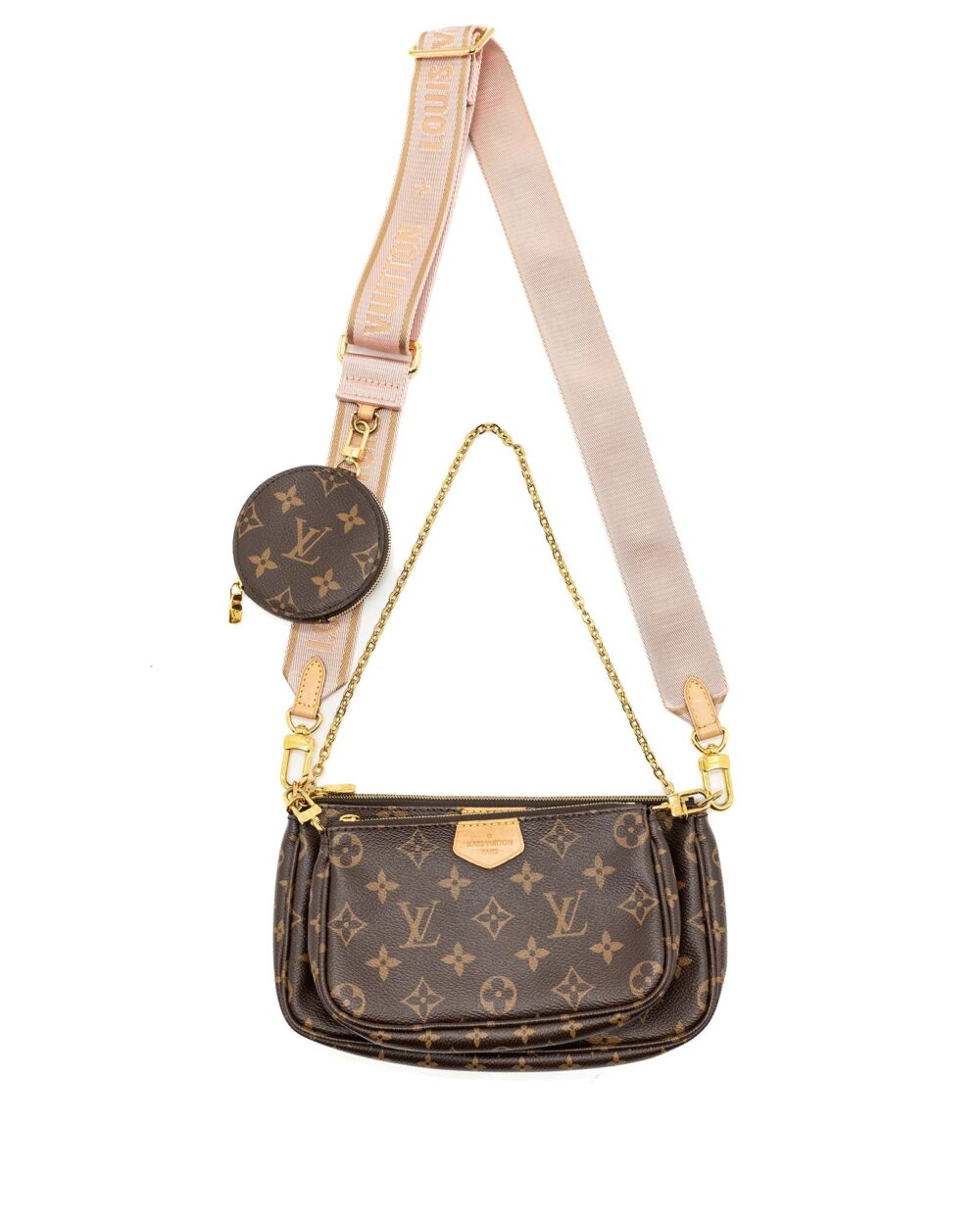 AAA Replica Louis Vuitton LV MULTI POCHETTE ROSE CLAIR STRAP MONOGRAM CANVAS GHW