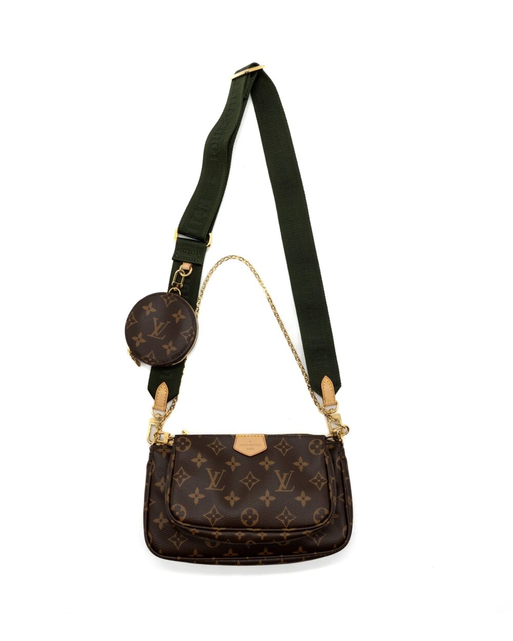 AAA Replica Louis Vuitton LV MULTI POCHETTE MONOGRAM CANVAS KHAKI STRAP GHW