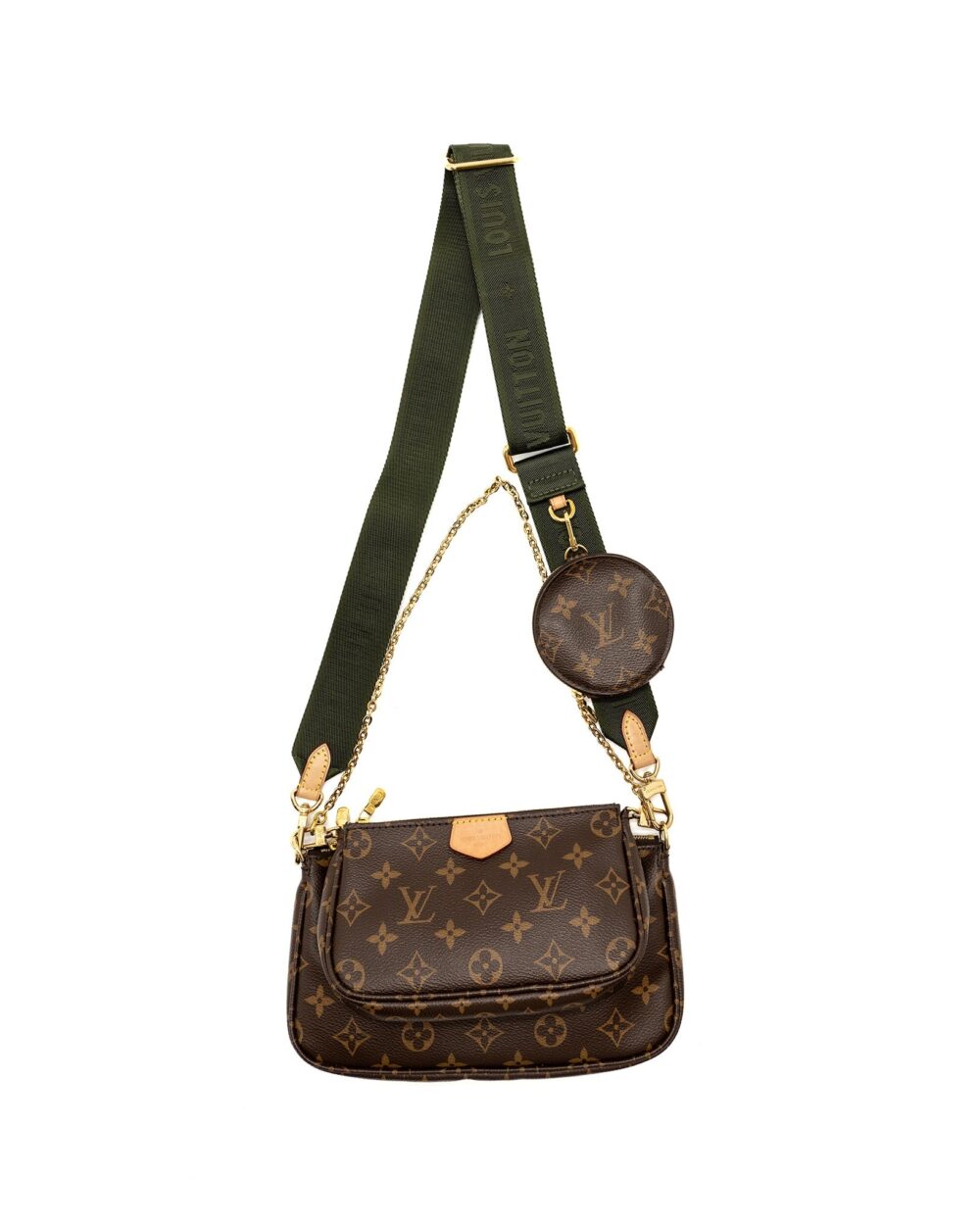 AAA Replica Louis Vuitton LV MULTI POCHETTE MONOGRAM CANVAS KHAKI STRAP GHW