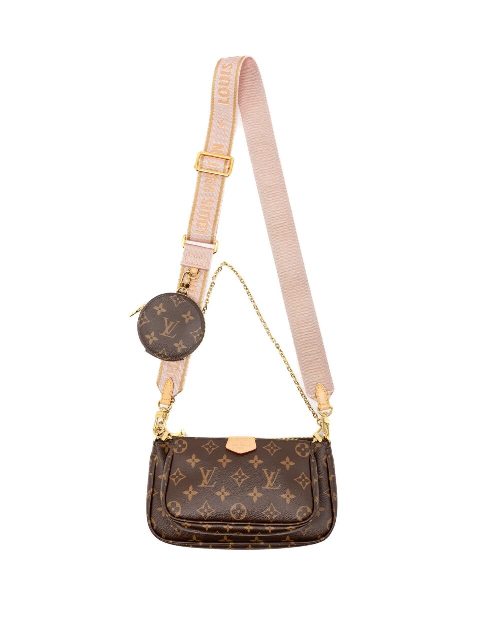 AAA Replica Louis Vuitton LV MULTI POCHETTE MONOGRAM CANVAS ROSE CLAIR GHW