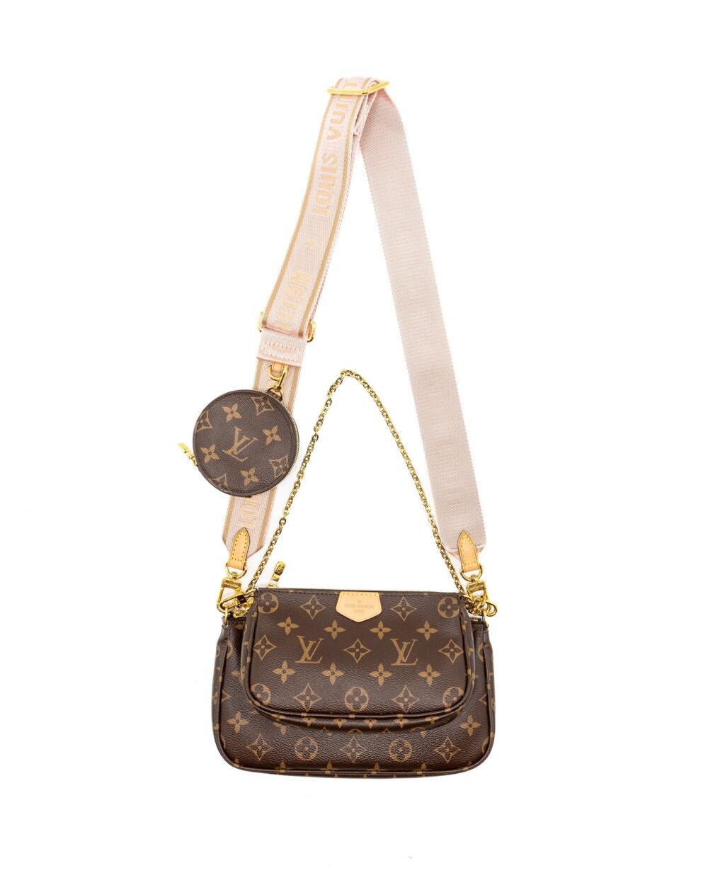 AAA Replica Louis Vuitton LV MULTI POCHETTE MONOGRAM CANVAS ROSE CLAIR GHW