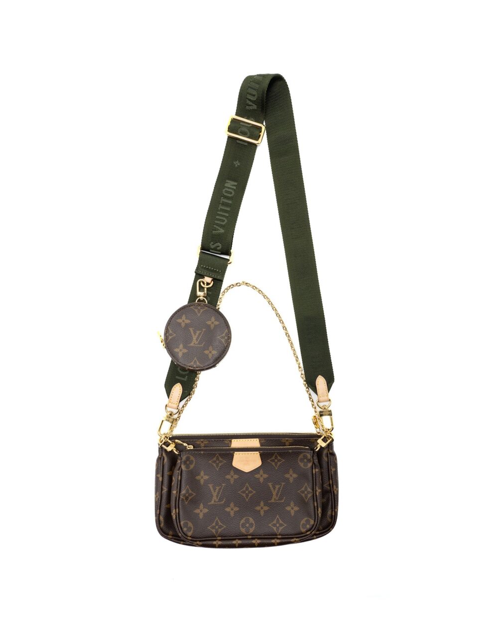 AAA Replica Louis Vuitton LV MULTI POCHETTE MONOGRAM CANVAS KHAKI STRAP GHW