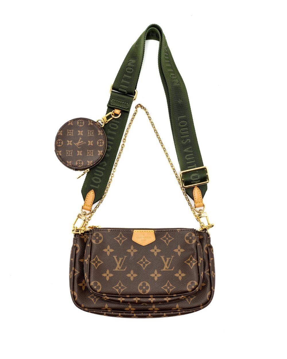 AAA Replica Louis Vuitton LV MULTI POCHETTE ACCESSORIES MONOGRAM CANVAS KHAKI GHW