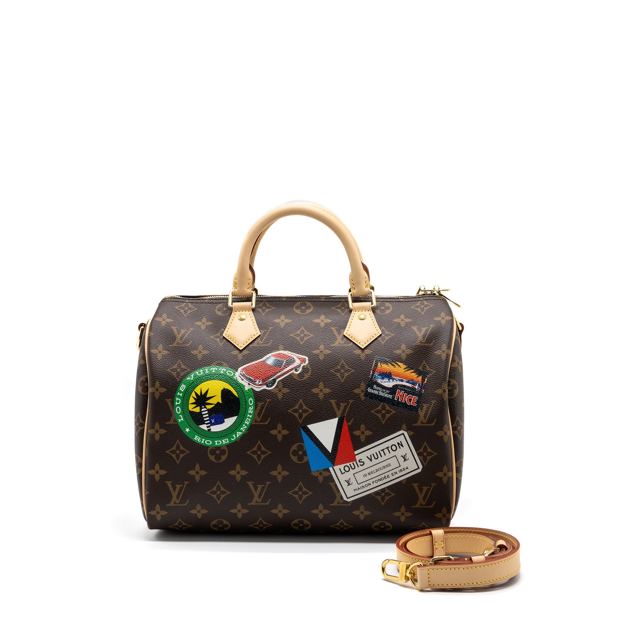 AAA Replica Louis Vuitton LV SPEEDY BANDOULIERE 30 MY LV WORLD TOUR MONOGRAM CANVAS GHW