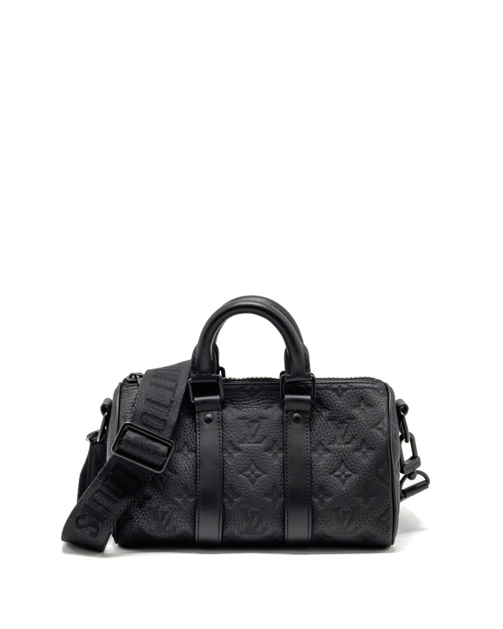 AAA Replica Louis Vuitton LV KEEPALL BANDOULIERE 25 MONOGRAM TAURILLON LEATHER BLACK WITH BLACK HARDWARE