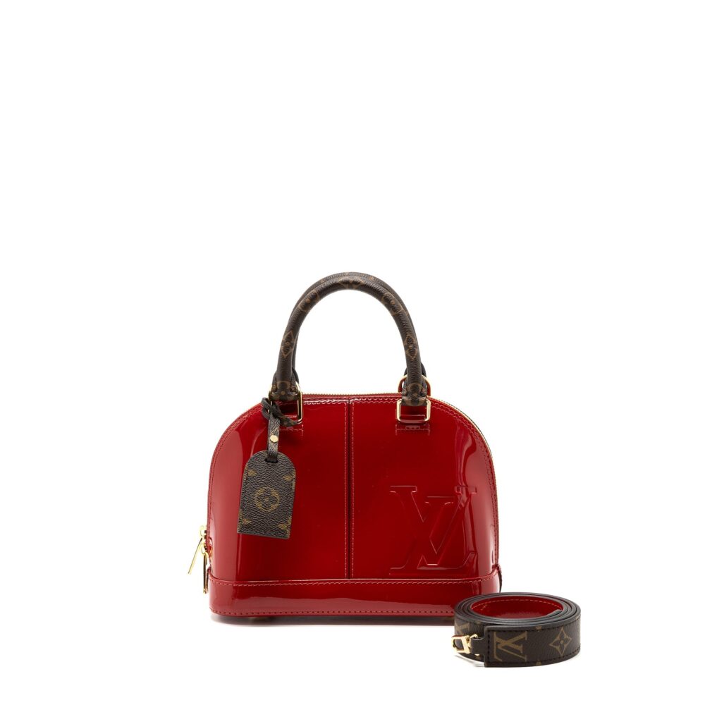 AAA Replica Louis Vuitton LV ALMA BB LIMITED EDITION VERNI MIROIR PATENT RED/MONOGRAM CANVAS GHW