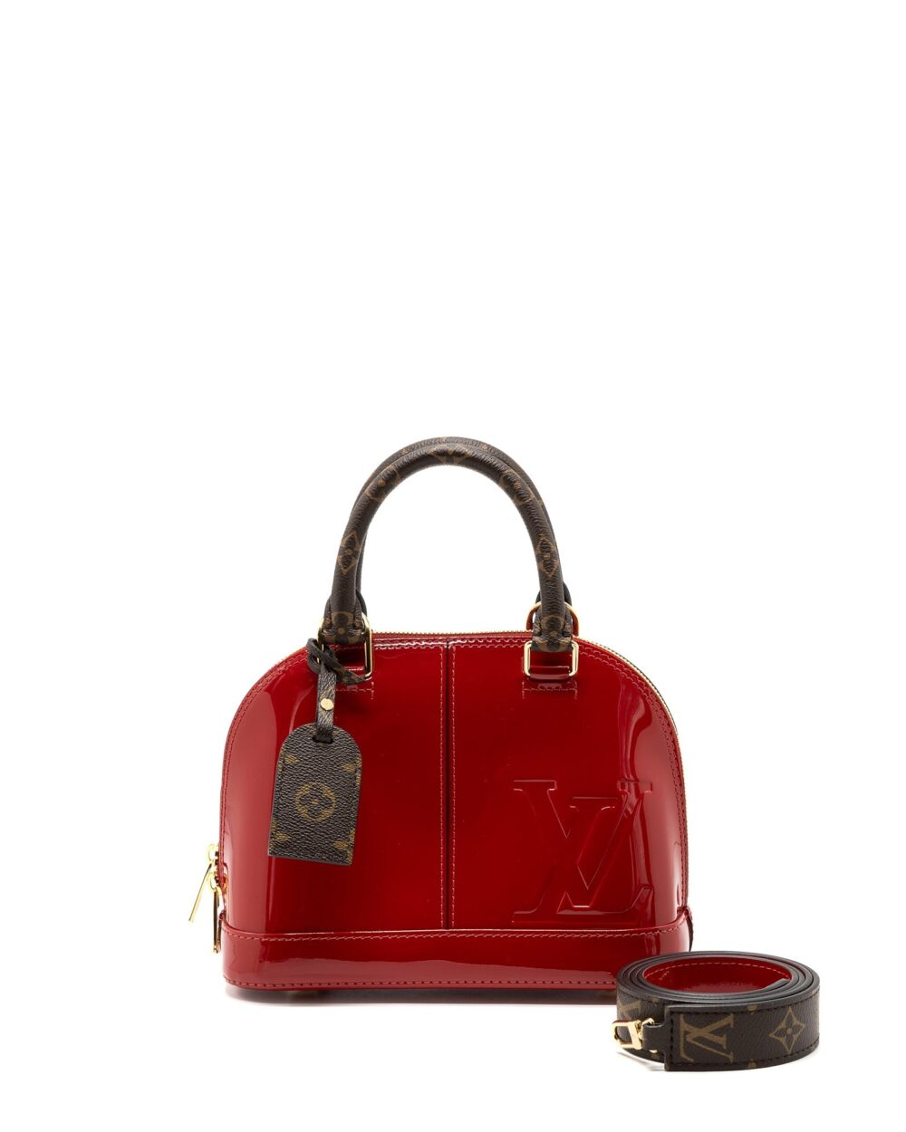 AAA Replica Louis Vuitton LV ALMA BB LIMITED EDITION VERNI MIROIR PATENT RED/MONOGRAM CANVAS GHW