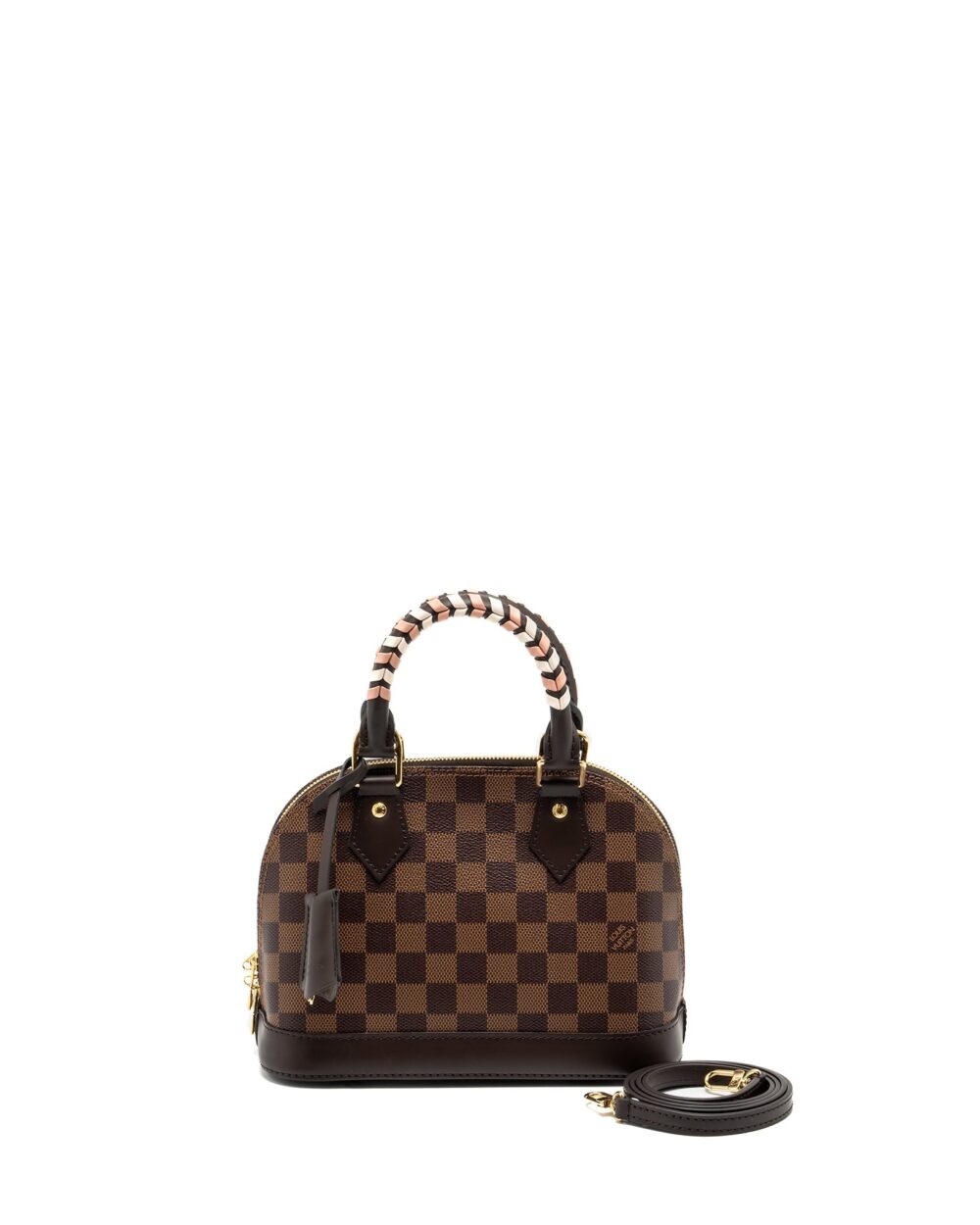 AAA Replica Louis Vuitton LV ALMA BB WITH BRAIDED HANDLES DAMIER EBENE CANVAS GHW