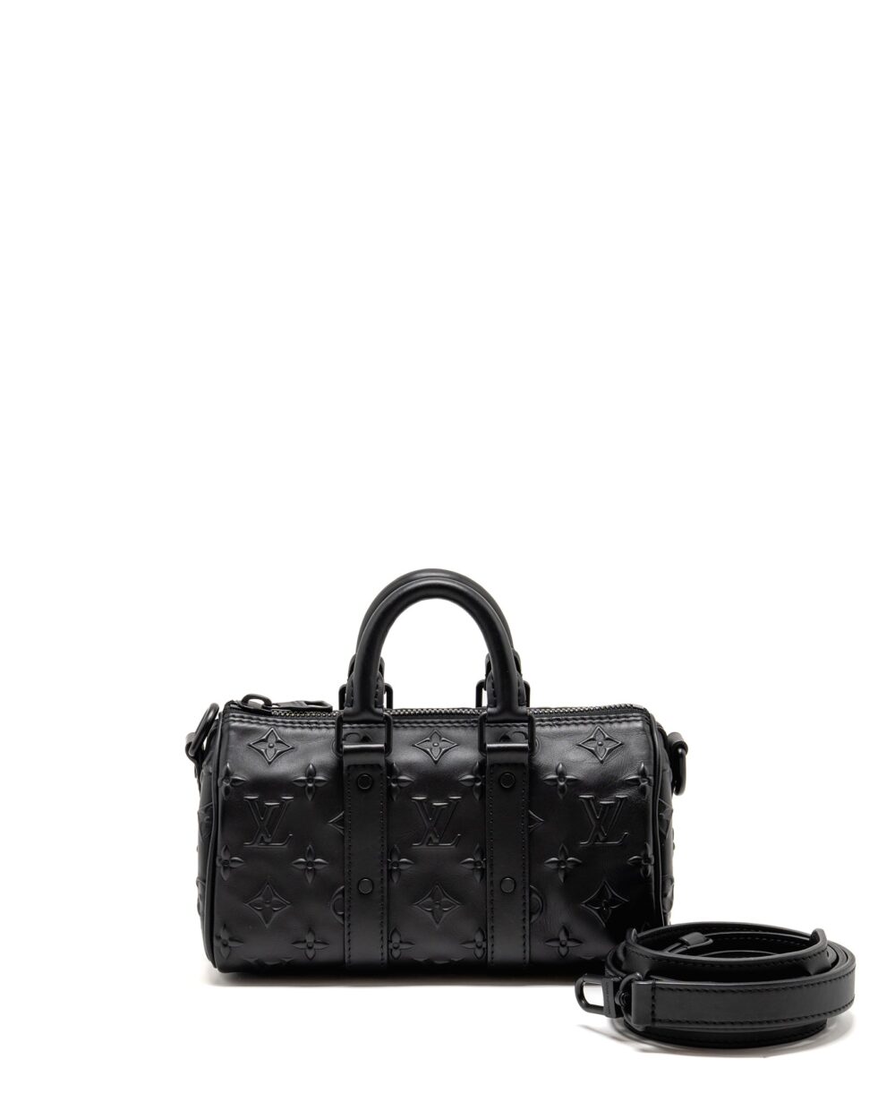 AAA Replica Louis Vuitton LV KEEPALL XS MONOGRAM SEAL COWHIDE LEATHER SO BLACK