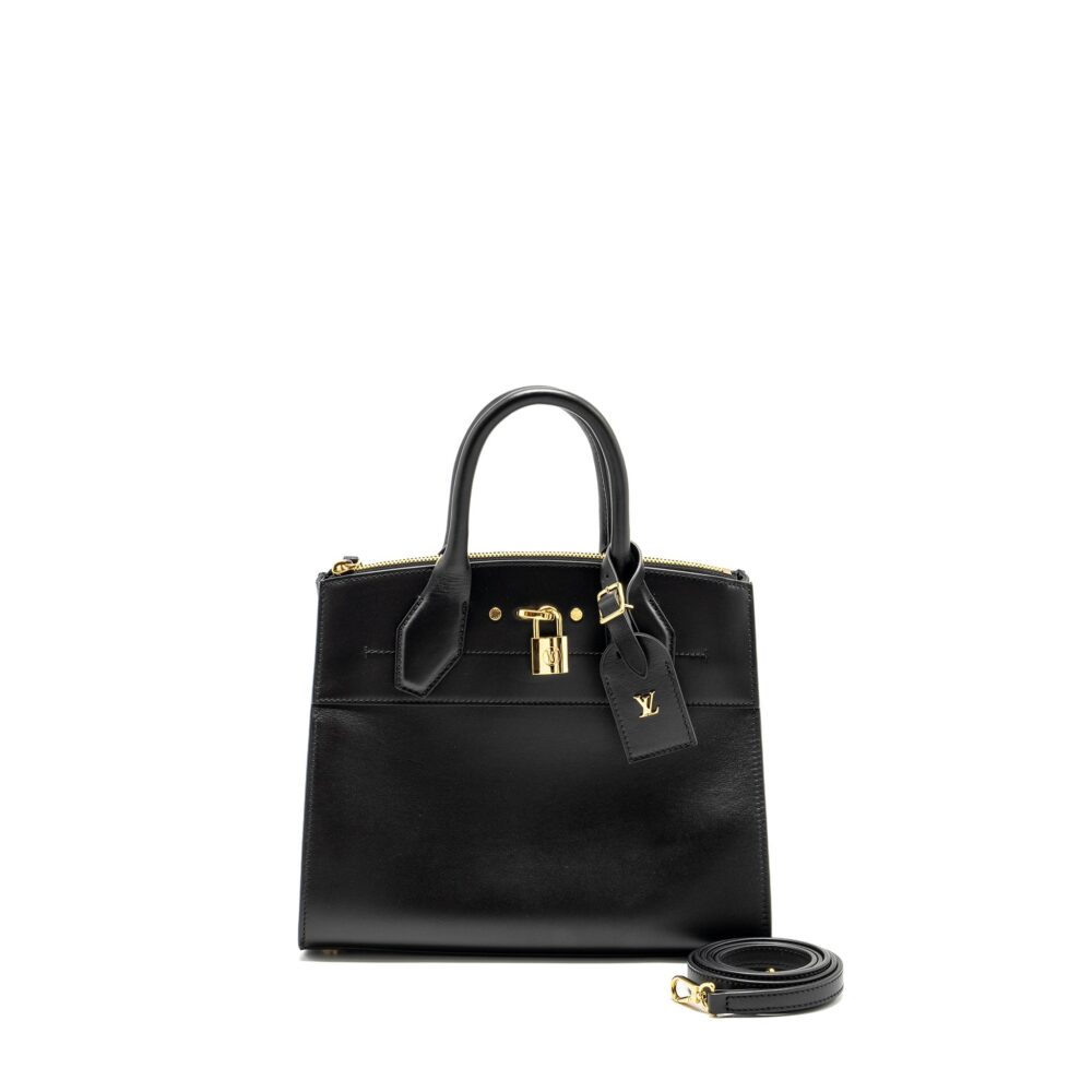 AAA Replica Louis Vuitton LV CITY STEAMER PM GRAINED CALFSKIN BLACK GHW