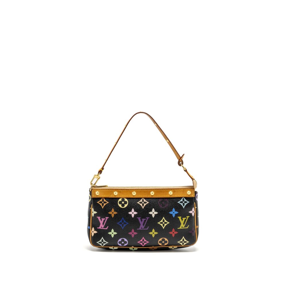 AAA Replica Louis Vuitton LV POCHETTE ACCESSORIES CANVAS BLACK MULTICOLOUR GHW