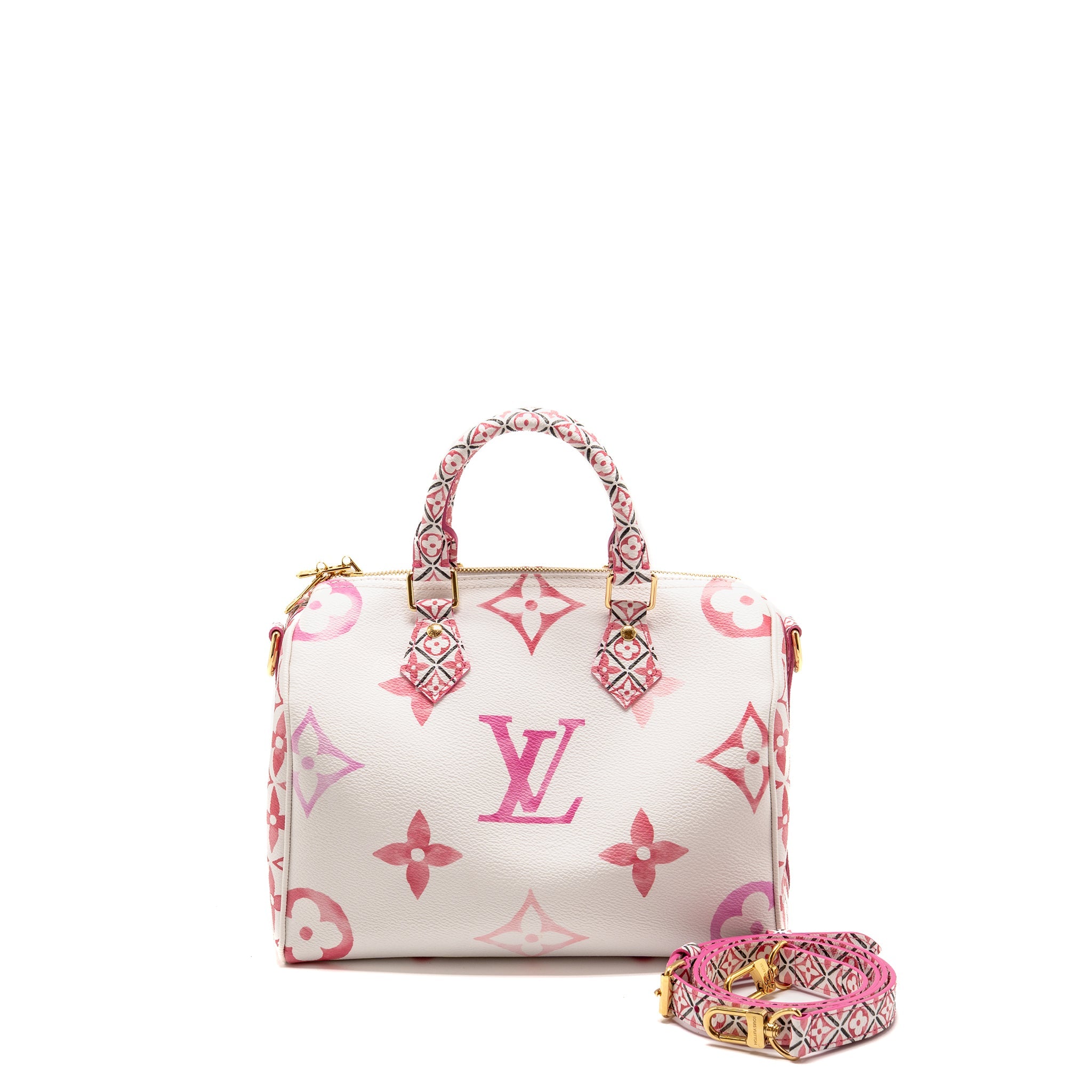 AAA Replica Louis Vuitton LV BY THE POOL SPEEDY BANDOULIERE 25 GIANT MONOGRAM CANVAS PINK/WHITE GHW