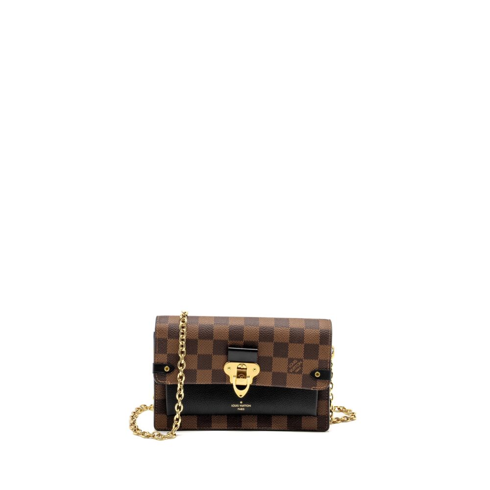 AAA Replica Louis Vuitton LV VAVIN CHAIN WALLET DAMIER EBENE CANVAS GHW