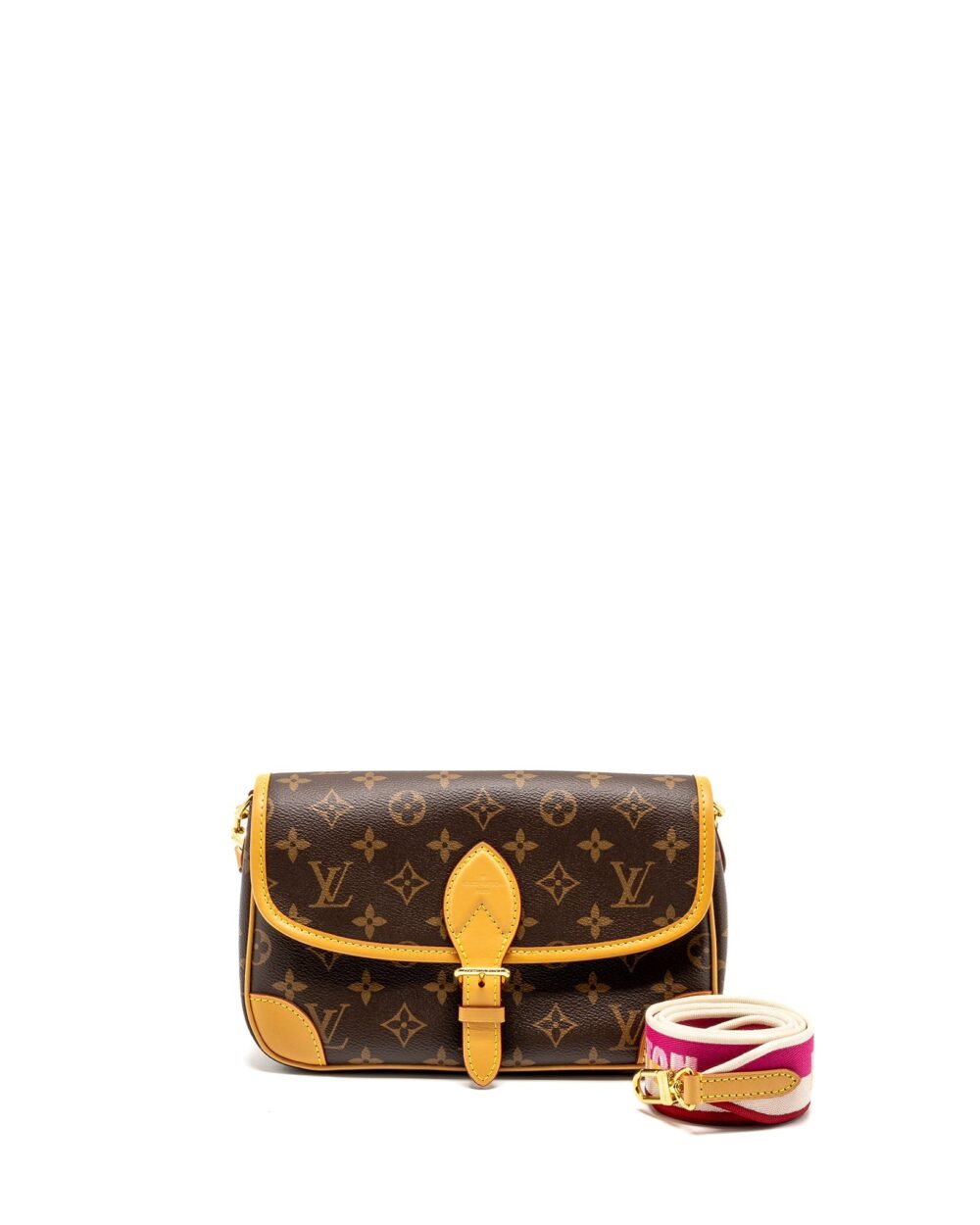 AAA Replica Louis Vuitton LV DIANE BAG WITH FUCHSIA STRAP MONOGRAM CANVAS GHW