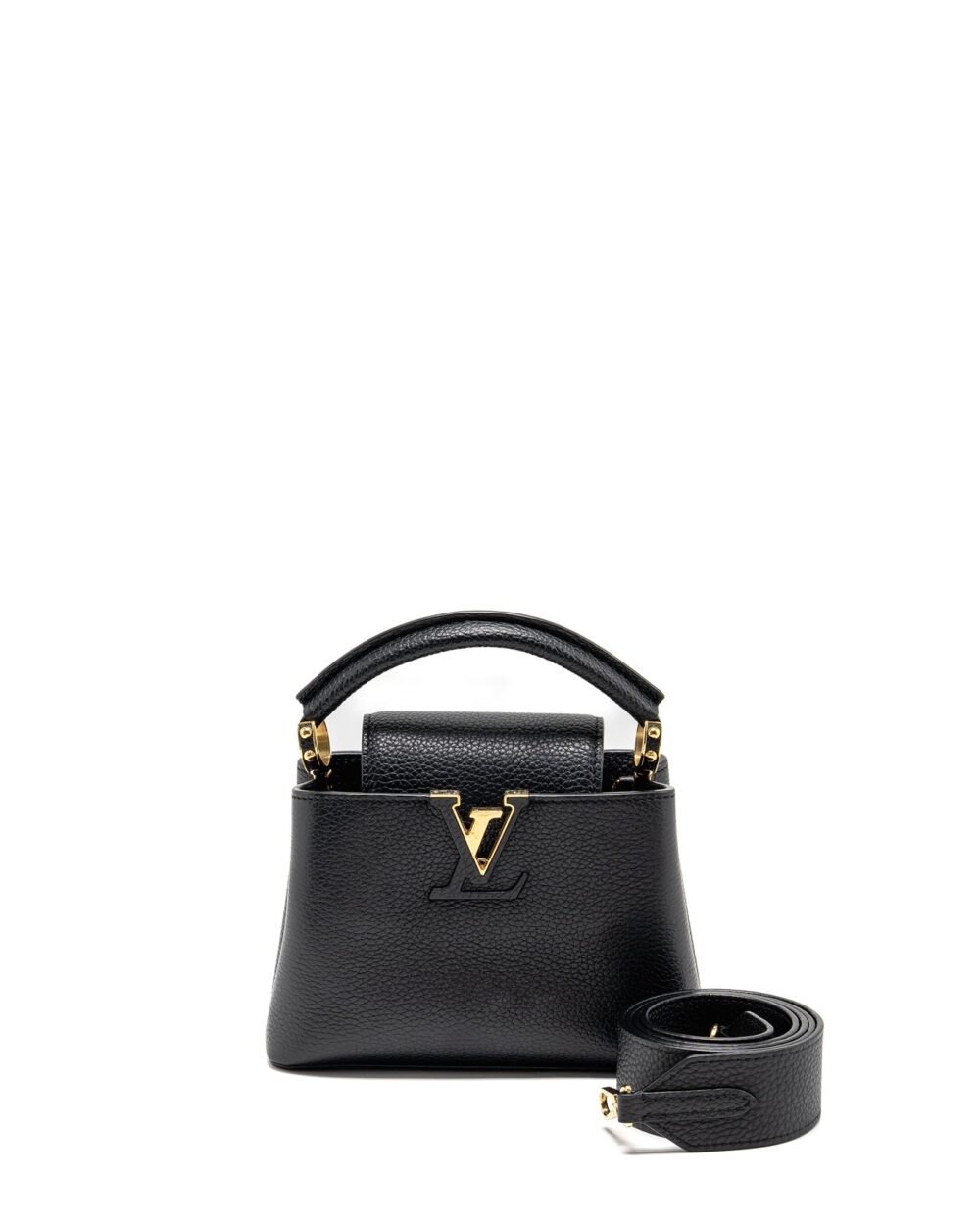 AAA Replica Louis Vuitton LV CAPUCINES MINI TAURILLON BLACK GHW
