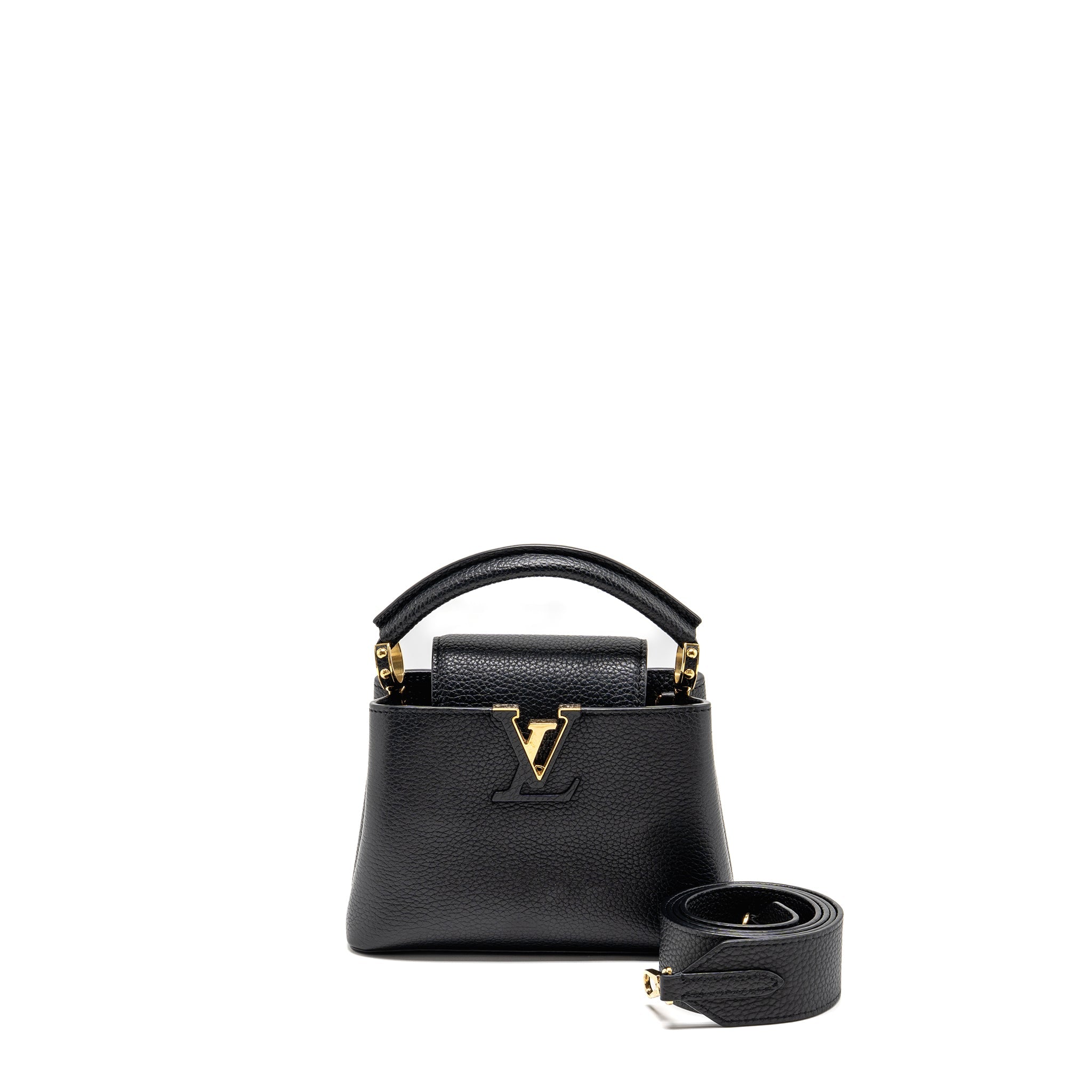 AAA Replica Louis Vuitton LV CAPUCINES MINI TAURILLON BLACK GHW