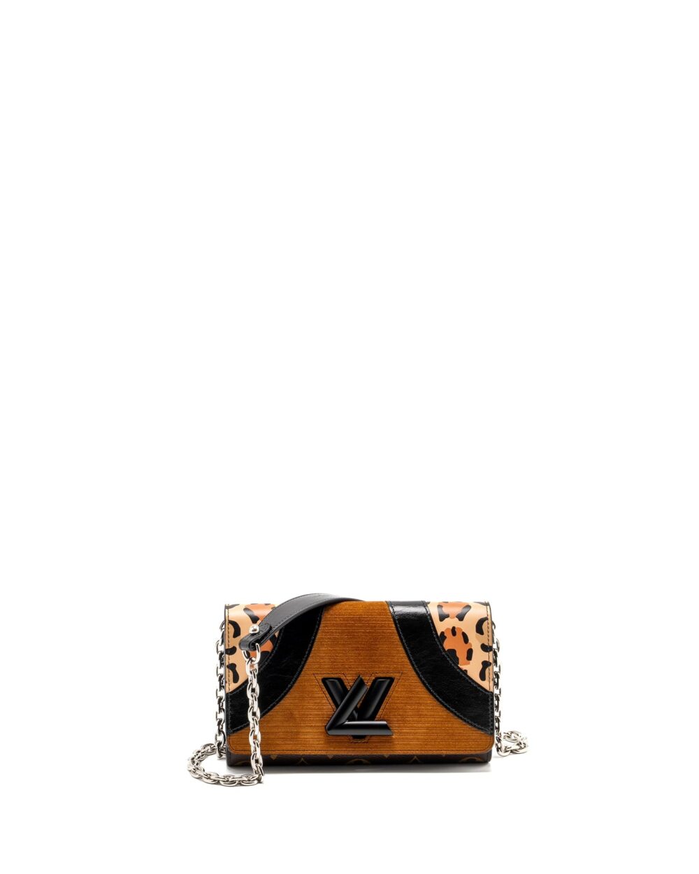 AAA Replica Louis Vuitton LV WILD AT HEART TWIST WALLET ON CHAIN CALFSKIN/MONOGRAM CANVAS MULTICOLOLUR BLACK/SLIVER HARDWARE