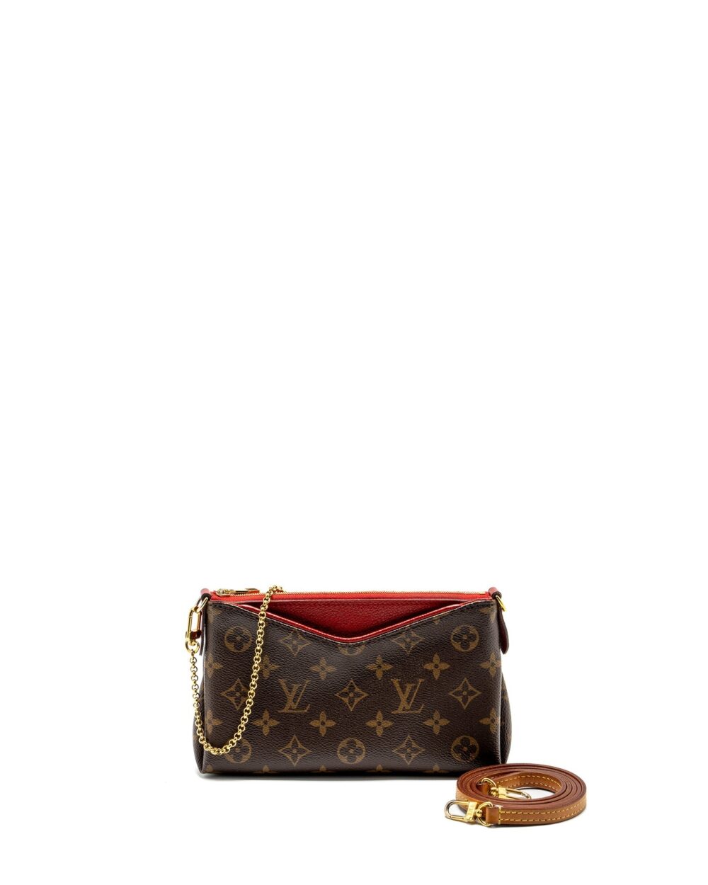 AAA Replica Louis Vuitton LV PALLAS CLUTCH MONOGRAM 2 WAY SHOULDER BAG MONOGRAM CANVAS/LEATHER CERISE GHW