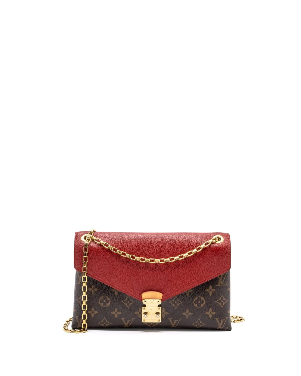 AAA Replica Louis Vuitton LV PALLAS CHAIN BAG MONOGRAM CANVAS / CALFSKIN RED GHW