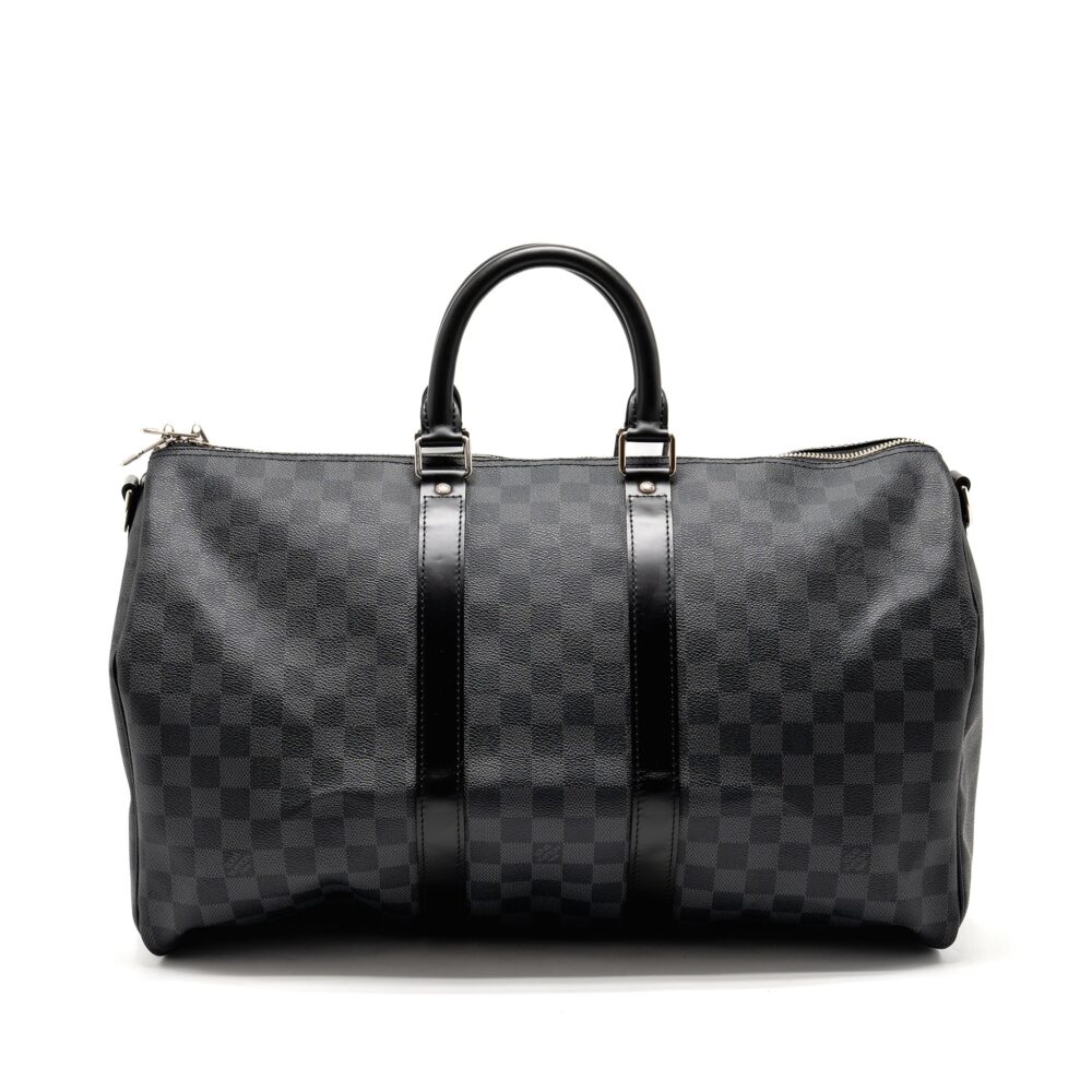 AAA Replica Louis Vuitton LV KEEPALL BANDOULIERE 45 DAMIER GRAPHITE CANVAS BLACK SHW