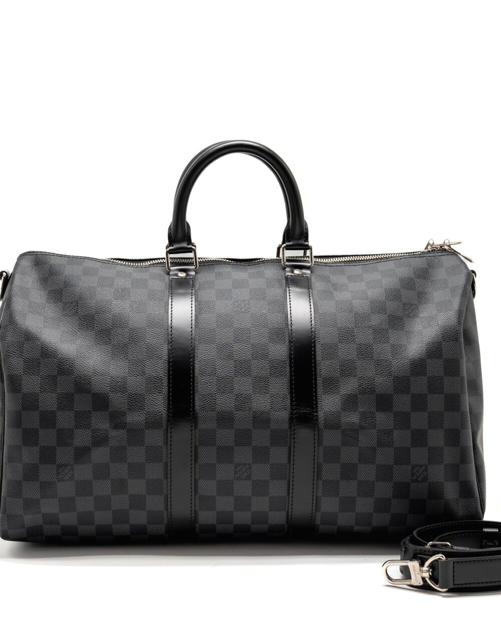 AAA Replica Louis Vuitton LV KEEPALL BANDOULIERE 45 DAMIER GRAPHITE CANVAS BLACK SHW