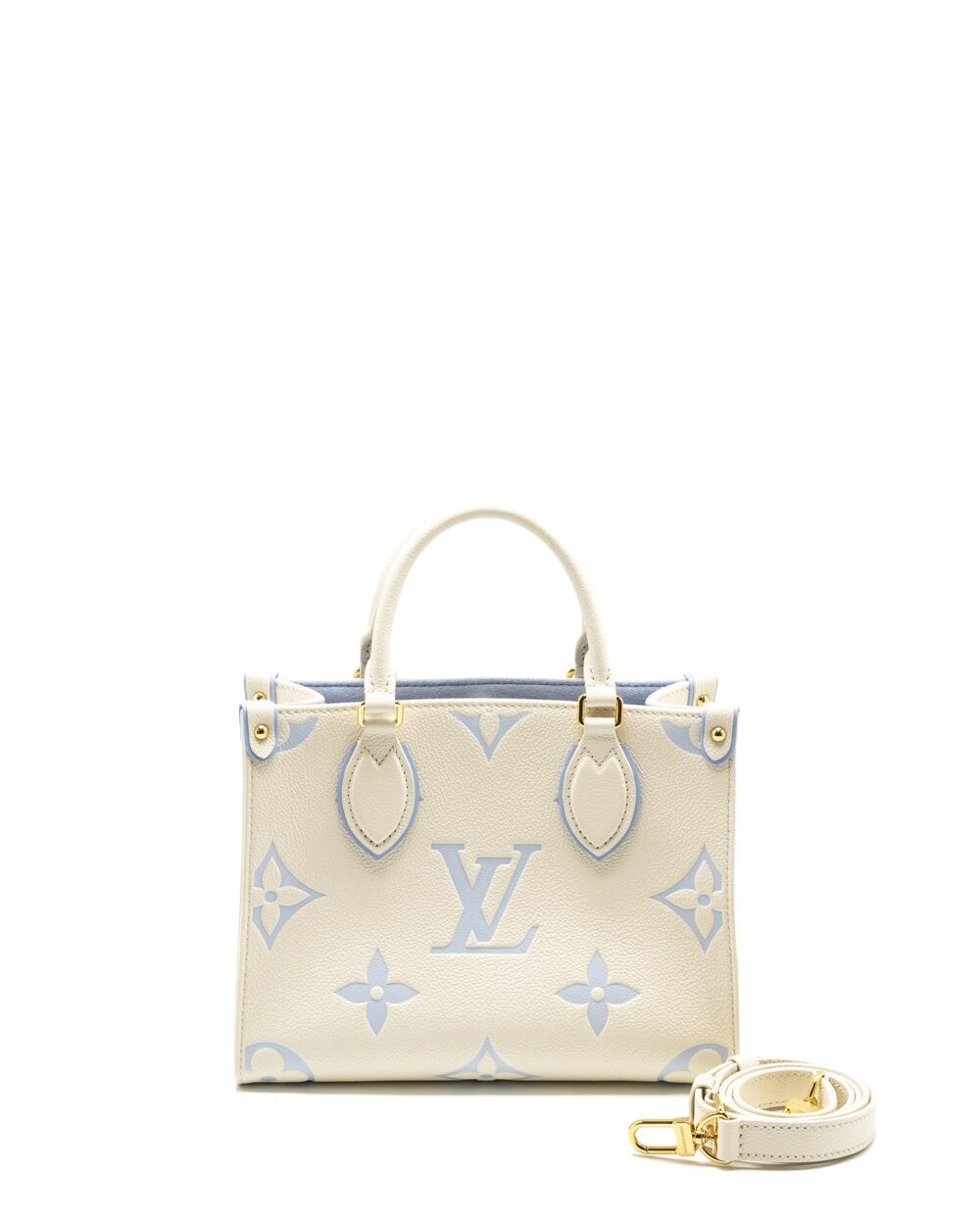 AAA Replica Louis Vuitton LV ONTHEGO PM BICOLOUR MONOGRAM EMPREINTE LATTE/CANDY BLUE GHW