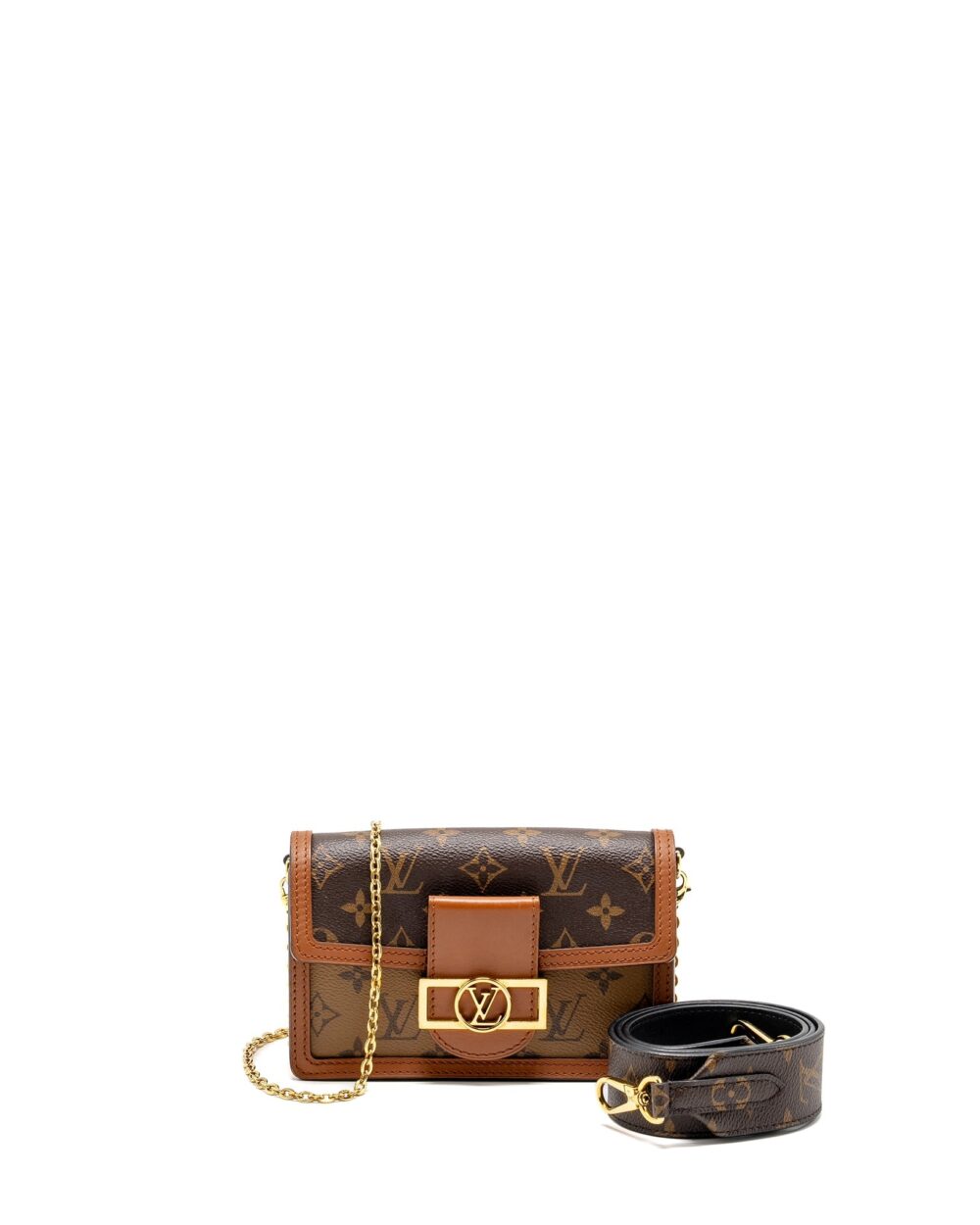 AAA Replica Louis Vuitton LV DAUPHINE CHAIN WALLET MONOGRAM REVERSE CANVAS GHW