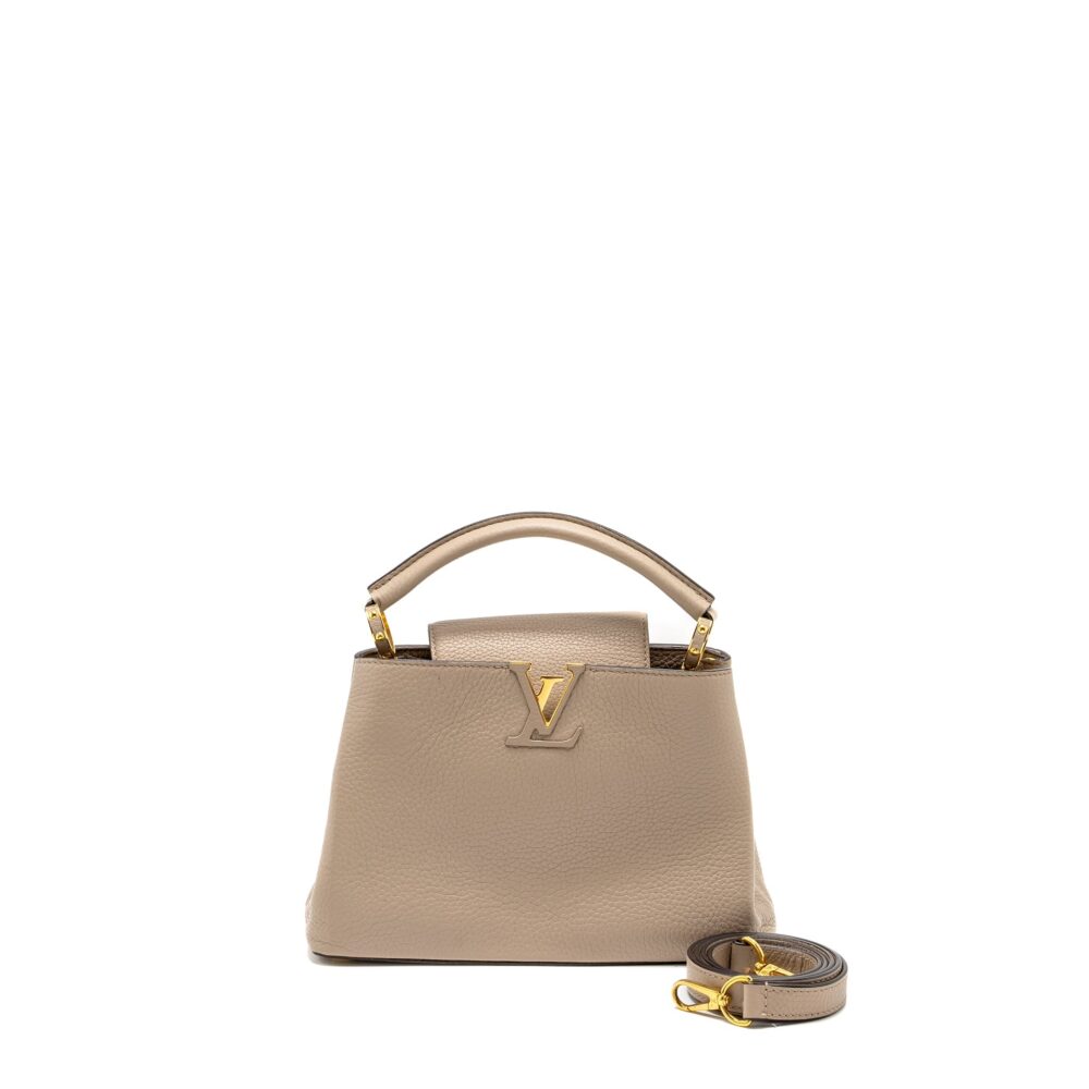 AAA Replica Louis Vuitton LV CAPUCINES BB TAURILLON LIGHT GREY GHW