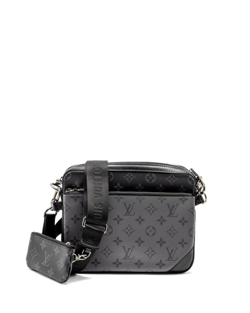 AAA Replica Louis Vuitton LV TRIO MESSANGER MONOGRAM ECLIPSE CANVAS BLACK/GREY WITH BLACK HARDWARE