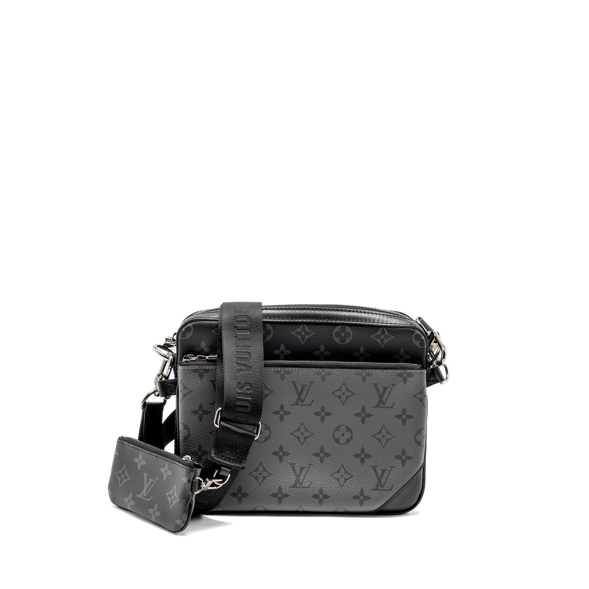 AAA Replica Louis Vuitton LV TRIO MESSANGER MONOGRAM ECLIPSE CANVAS BLACK/GREY WITH BLACK HARDWARE