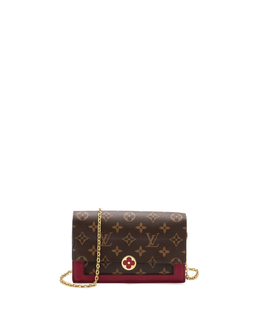 AAA Replica Louis Vuitton LV FLORE CHAIN WALLET MONOGRAM CANVAS/ DARK RED GHW